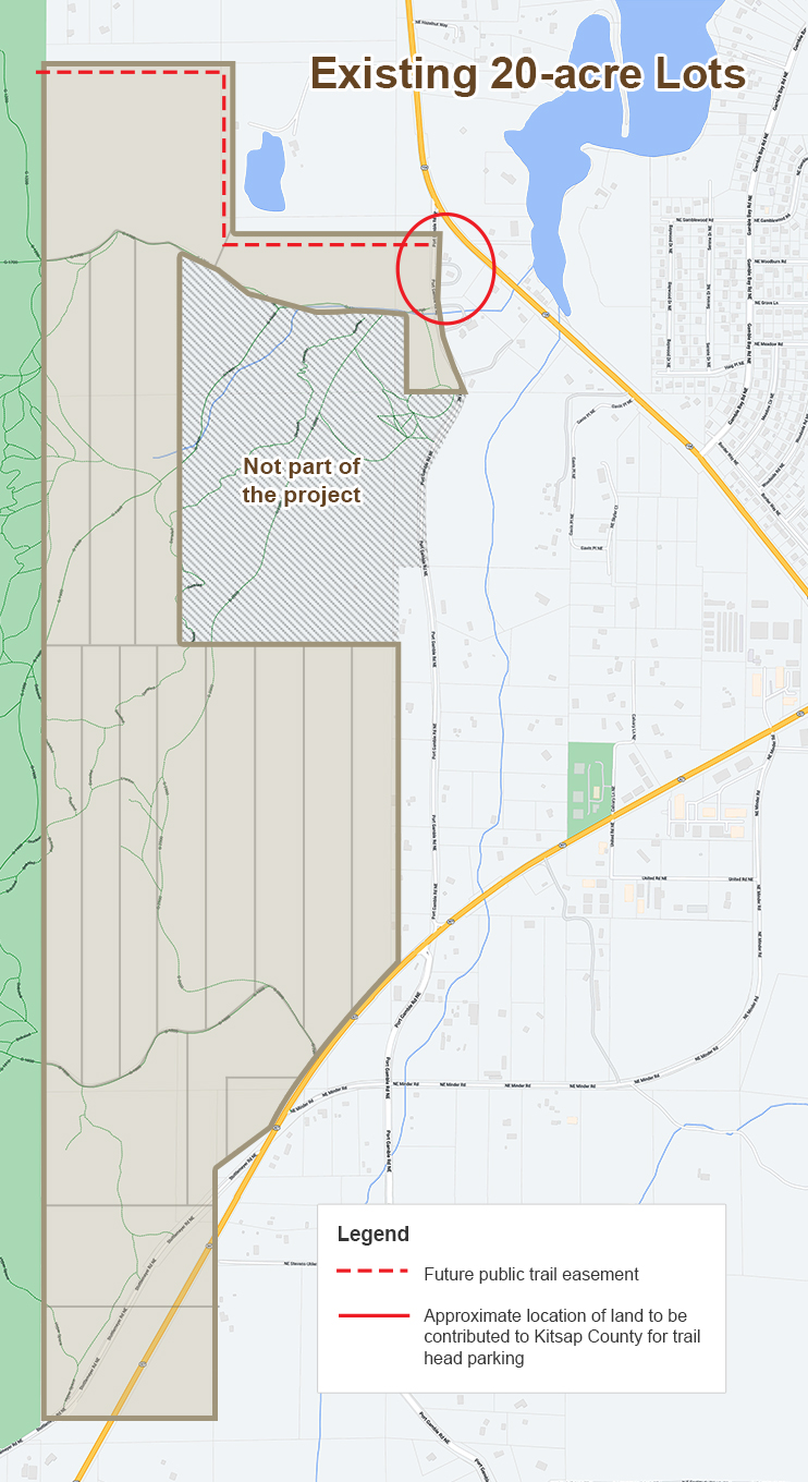 Map showing areas reserved for trail development and public access
