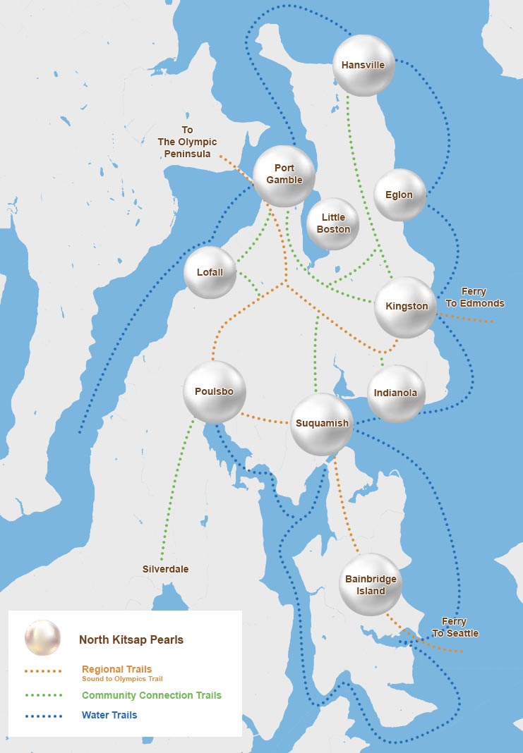 String of Pearls Trail Plan map showing the regional trail network in North Kitsap